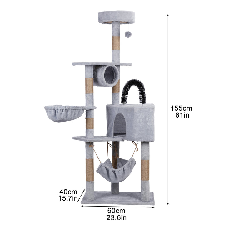 Cat Tree for Large Cats and Indoor Cats Plush Tall Cat Tower with Small House Scratching Post Hanging Ball and Habitat Image 4