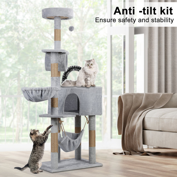 Cat Tree for Large Cats and Indoor Cats Plush Tall Cat Tower with Small House Scratching Post Hanging Ball and Habitat Image 6