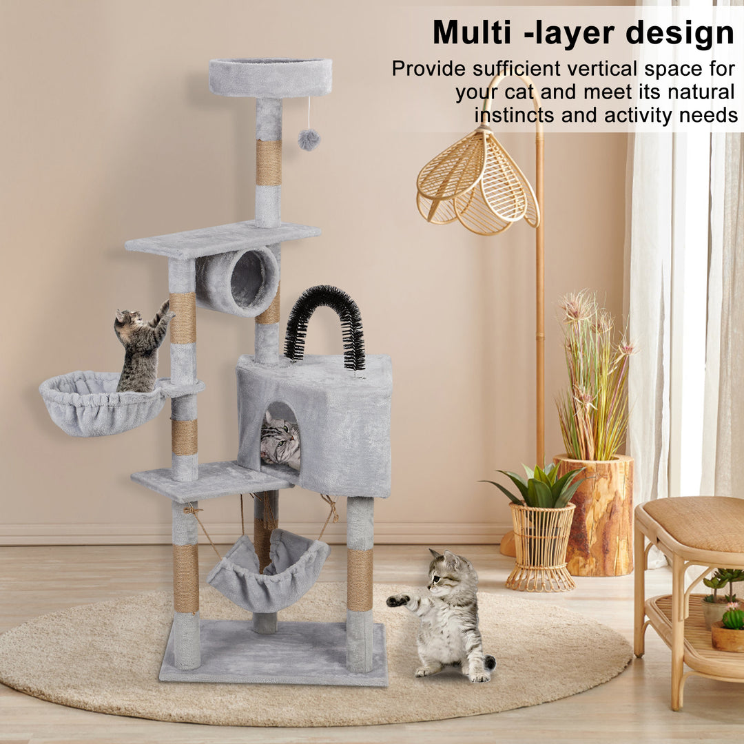 Cat Tree for Large Cats and Indoor Cats Plush Tall Cat Tower with Small House Scratching Post Hanging Ball and Habitat Image 7