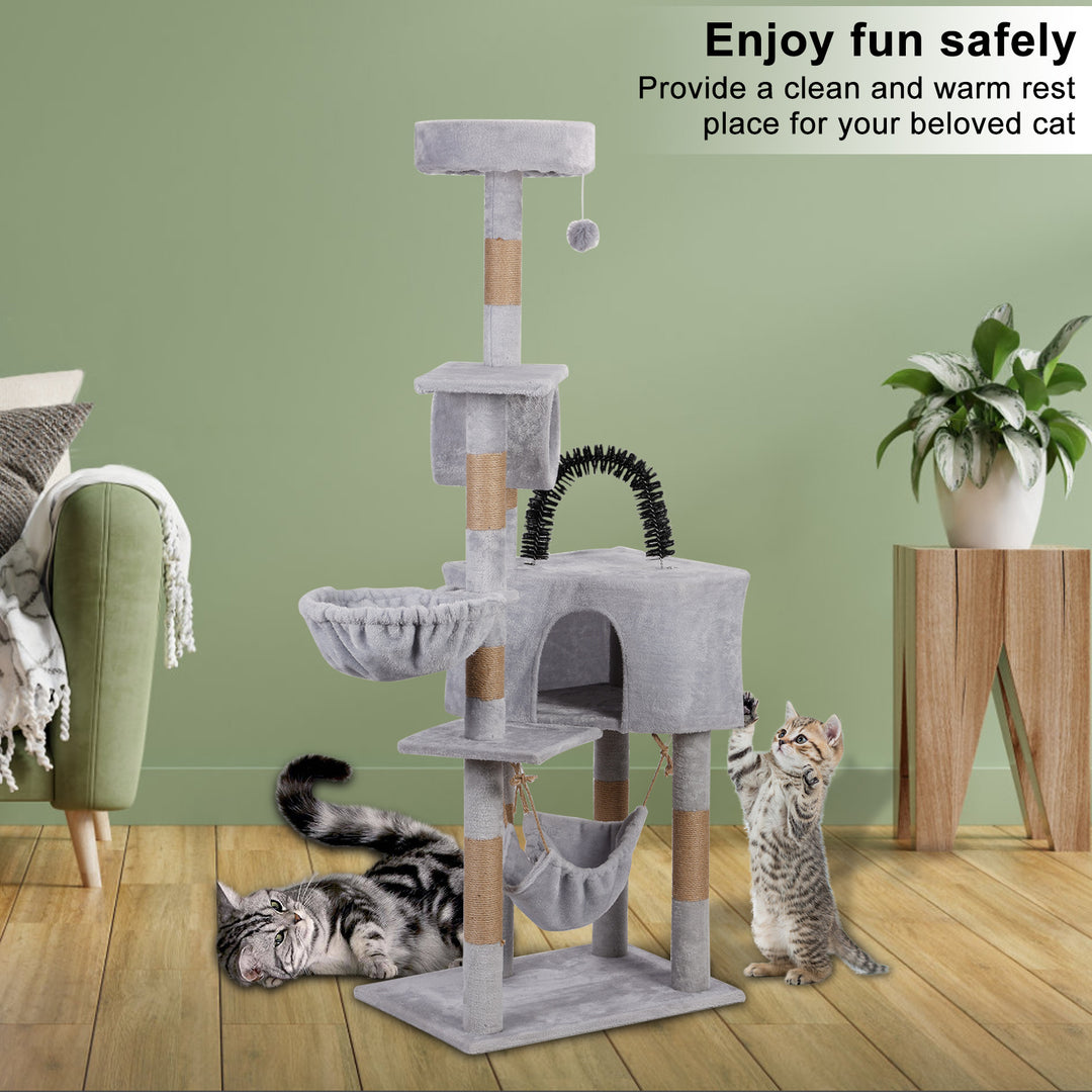 Cat Tree for Large Cats and Indoor Cats Plush Tall Cat Tower with Small House Scratching Post Hanging Ball and Habitat Image 8