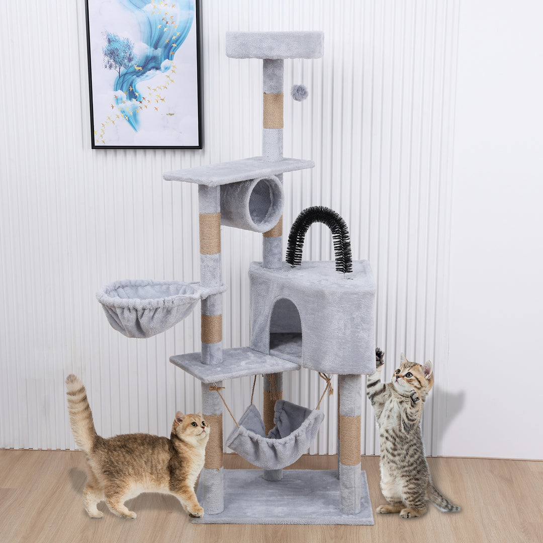 Cat Tree for Large Cats and Indoor Cats Plush Tall Cat Tower with Small House Scratching Post Hanging Ball and Habitat Image 9