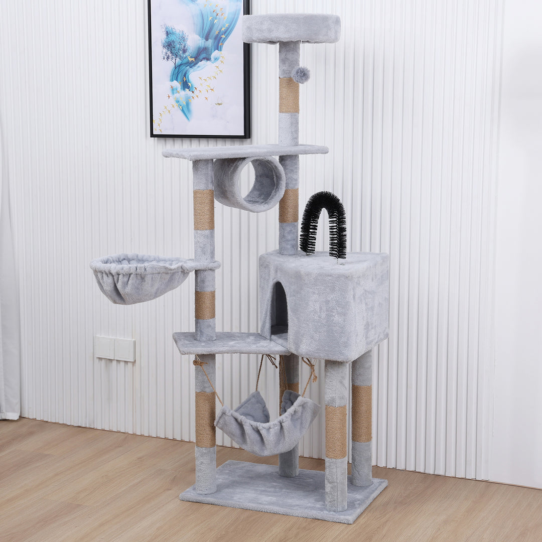 Cat Tree for Large Cats and Indoor Cats Plush Tall Cat Tower with Small House Scratching Post Hanging Ball and Habitat Image 10