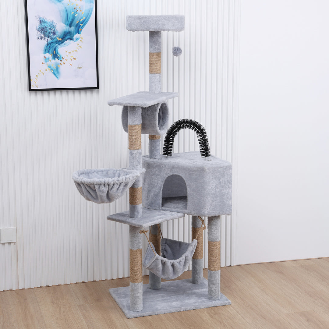 Cat Tree for Large Cats and Indoor Cats Plush Tall Cat Tower with Small House Scratching Post Hanging Ball and Habitat Image 11