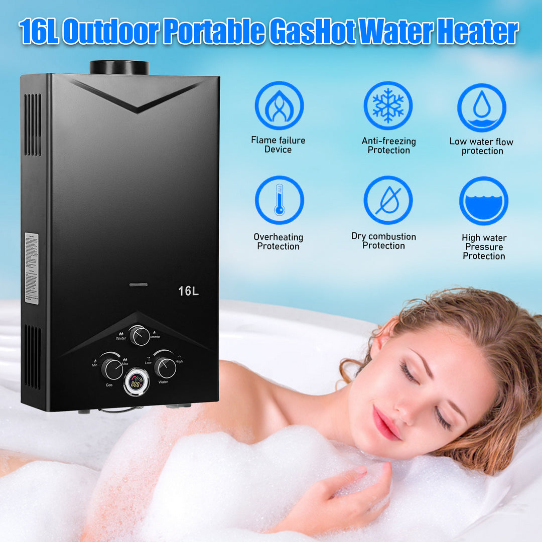 4.21GPM 16L Tankless Water Heaters Outdoor Portable Gas Hot Water Heaters Fast Constant Temperature Water Heaters with Image 4