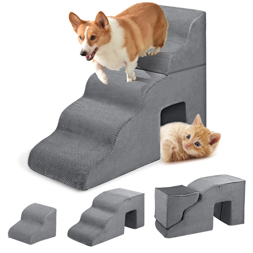 Dog Stairs Ramp for High Beds and Couch Pet Steps Curved Dog Steps for Small Dogs and Cats 5 Steps Non-Slip Balanced Pet Image 2