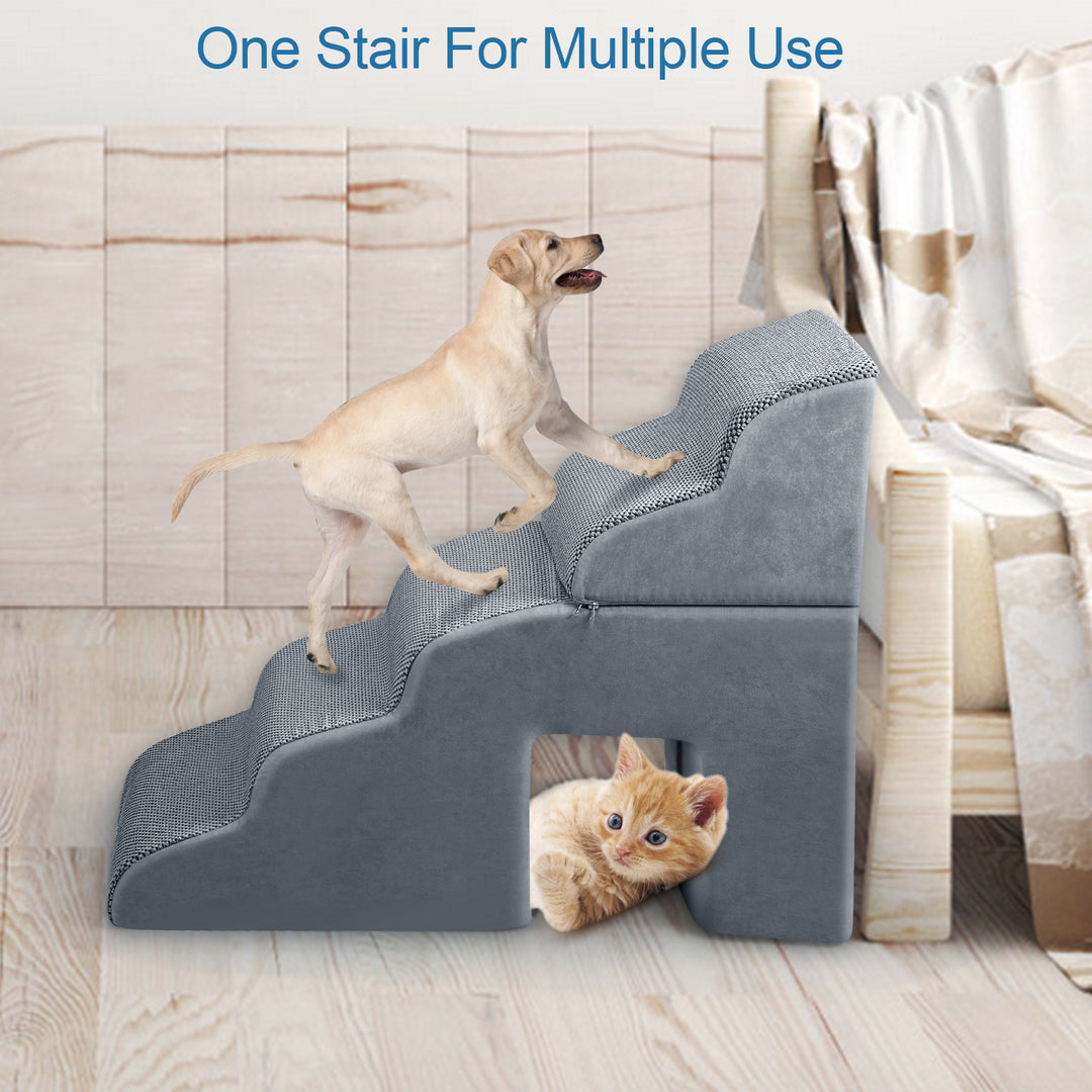 Dog Stairs Ramp for High Beds and Couch Pet Steps Curved Dog Steps for Small Dogs and Cats 5 Steps Non-Slip Balanced Pet Image 3