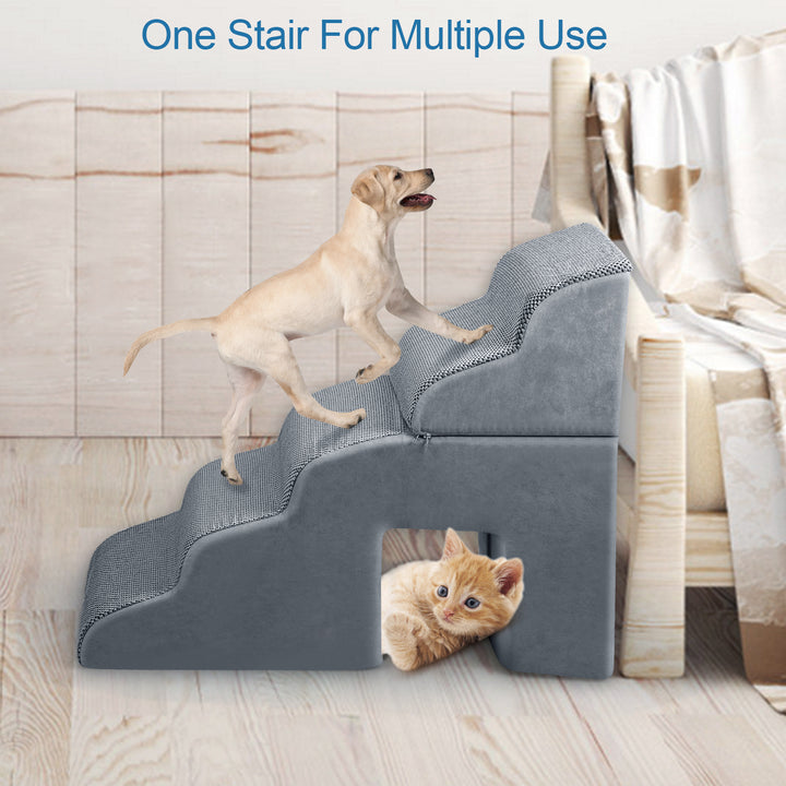 Dog Stairs Ramp for High Beds and Couch Pet Steps Curved Dog Steps for Small Dogs and Cats 5 Steps Non-Slip Balanced Pet Image 3