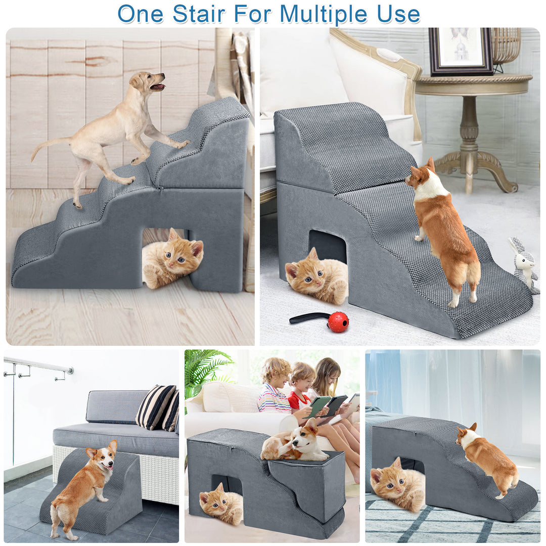 Dog Stairs Ramp for High Beds and Couch Pet Steps Curved Dog Steps for Small Dogs and Cats 5 Steps Non-Slip Balanced Pet Image 11