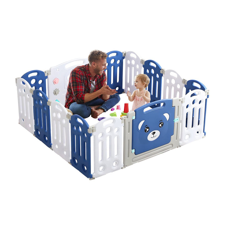 22 Sq. Ft Play Pen Foldable Baby Playpen Indoor Crawling Grille for Babies and Toddlers Easy to Assemble Bear Pattern 14 Image 1