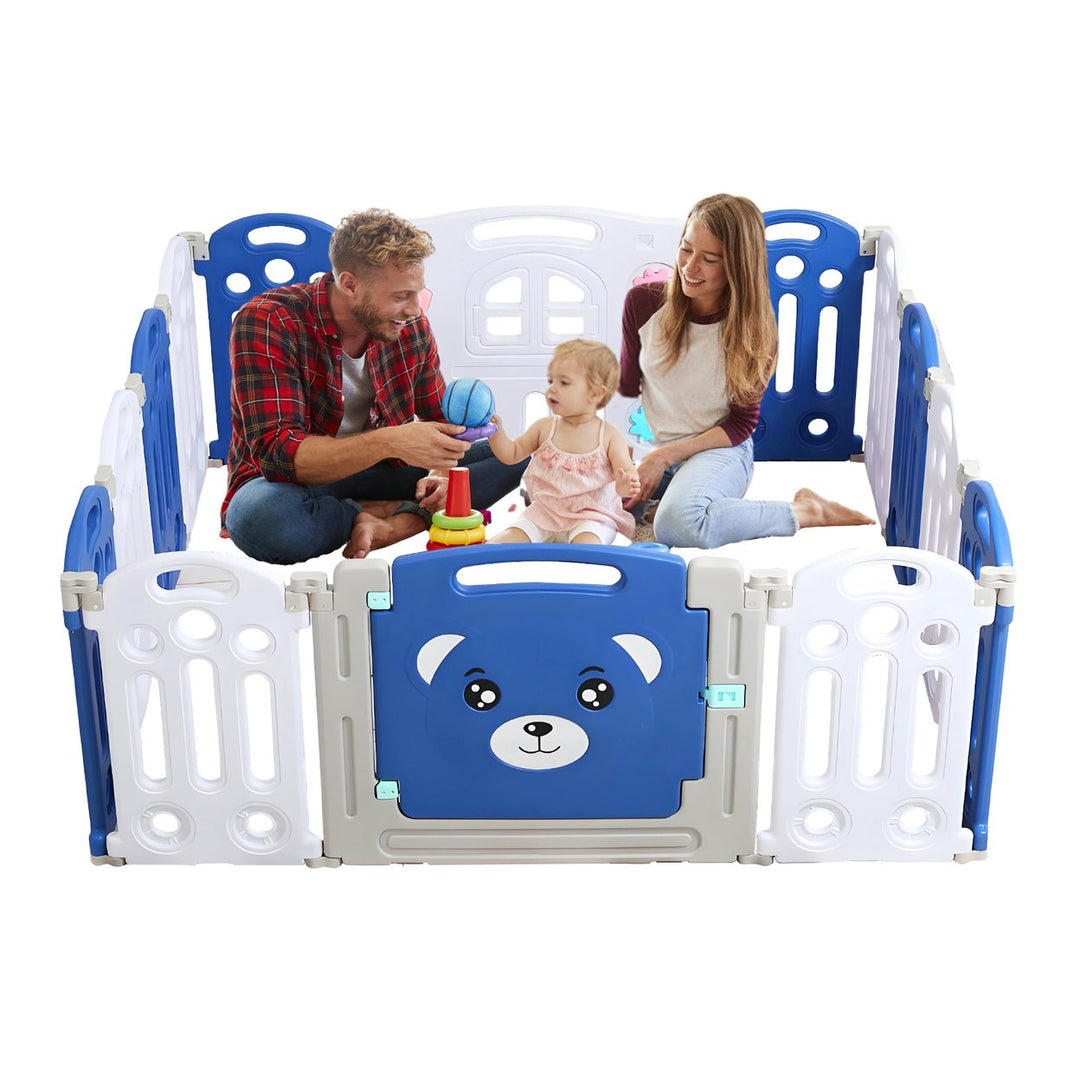 22 Sq. Ft Play Pen Foldable Baby Playpen Indoor Crawling Grille for Babies and Toddlers Easy to Assemble Bear Pattern 14 Image 2