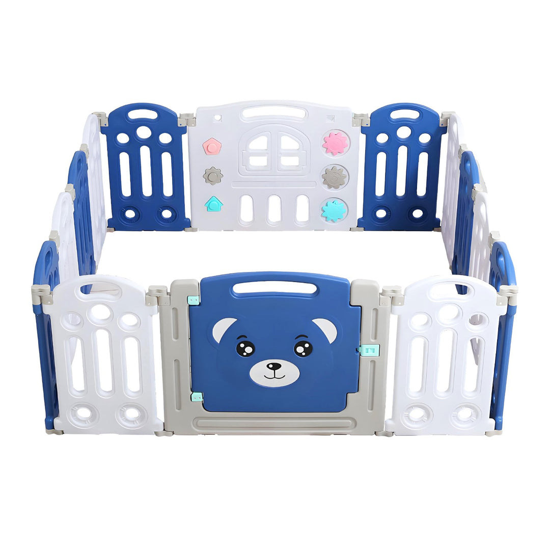 22 Sq. Ft Play Pen Foldable Baby Playpen Indoor Crawling Grille for Babies and Toddlers Easy to Assemble Bear Pattern 14 Image 3