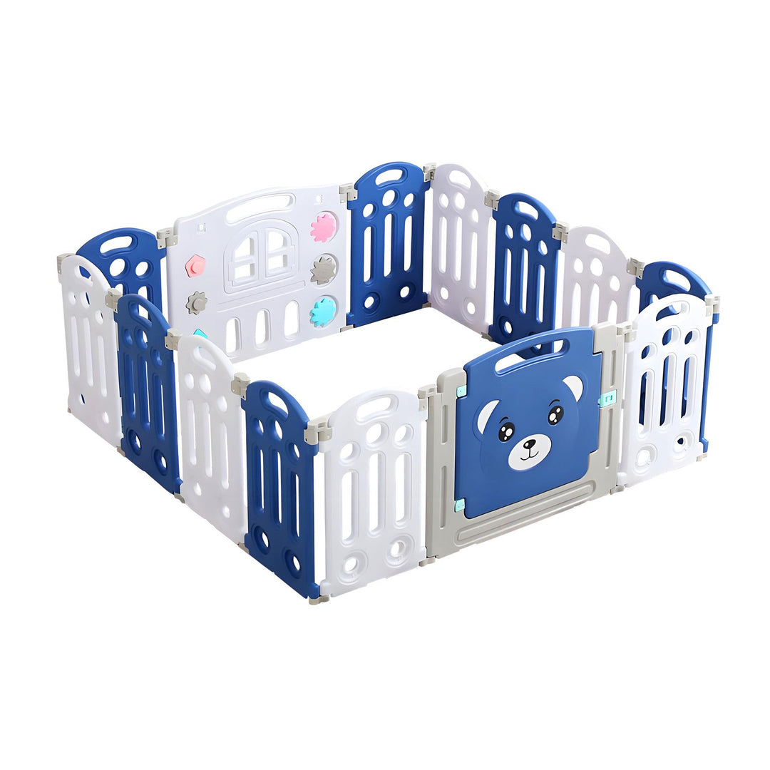 22 Sq. Ft Play Pen Foldable Baby Playpen Indoor Crawling Grille for Babies and Toddlers Easy to Assemble Bear Pattern 14 Image 4