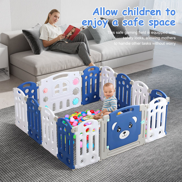 22 Sq. Ft Play Pen Foldable Baby Playpen Indoor Crawling Grille for Babies and Toddlers Easy to Assemble Bear Pattern 14 Image 7