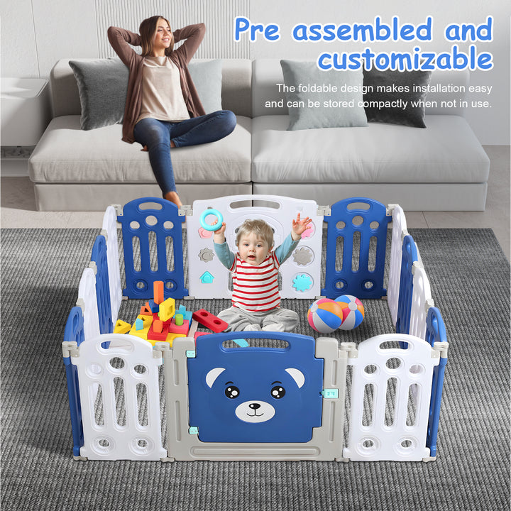 22 Sq. Ft Play Pen Foldable Baby Playpen Indoor Crawling Grille for Babies and Toddlers Easy to Assemble Bear Pattern 14 Image 8