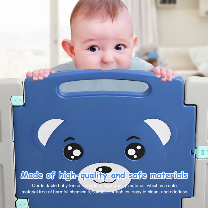 22 Sq. Ft Play Pen Foldable Baby Playpen Indoor Crawling Grille for Babies and Toddlers Easy to Assemble Bear Pattern 14 Image 10