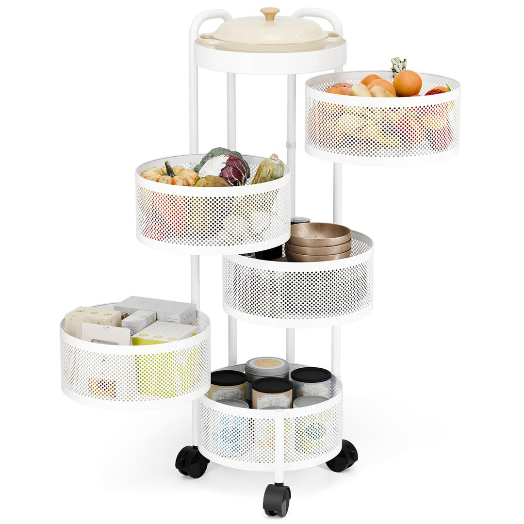 Kitchen Fruit Vegetable Basket Storage Organizer Rotating Storage Shelves Rack Fruit Basket Floor Stand Shelf Fruit Image 1