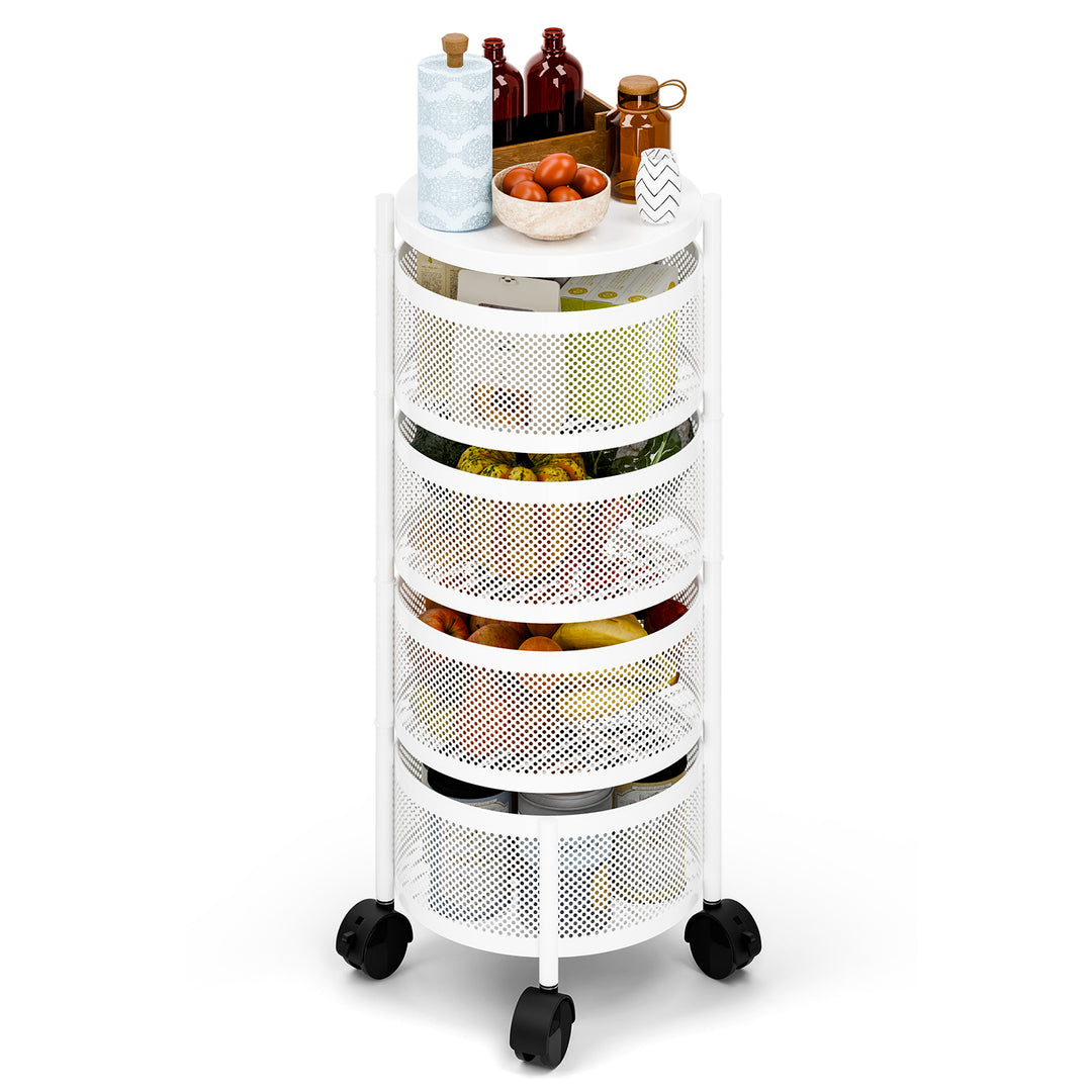 3/4/5 Tier Kitchen Circular Rotating Basket Rotating Storage Rack with Wheels Fruit and Vegetable Metal Wire Shelf with Image 4