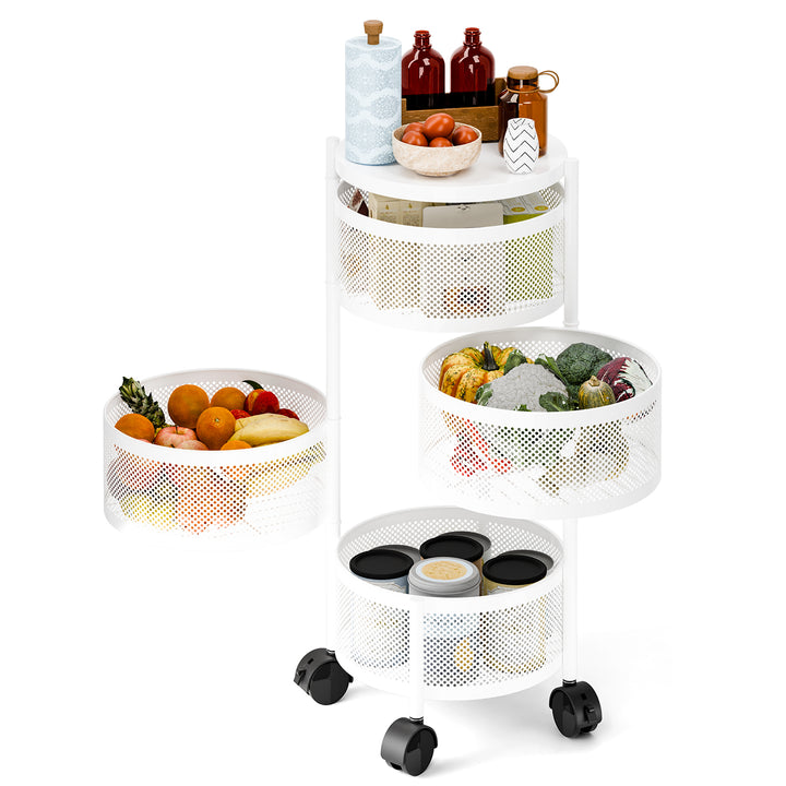 3/4/5 Tier Kitchen Circular Rotating Basket Rotating Storage Rack with Wheels Fruit and Vegetable Metal Wire Shelf with Image 6