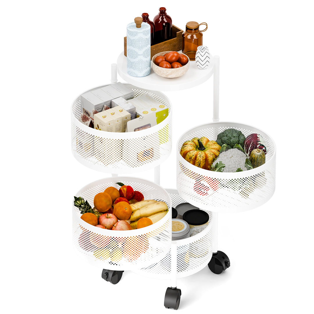 3/4/5 Tier Kitchen Circular Rotating Basket Rotating Storage Rack with Wheels Fruit and Vegetable Metal Wire Shelf with Image 7