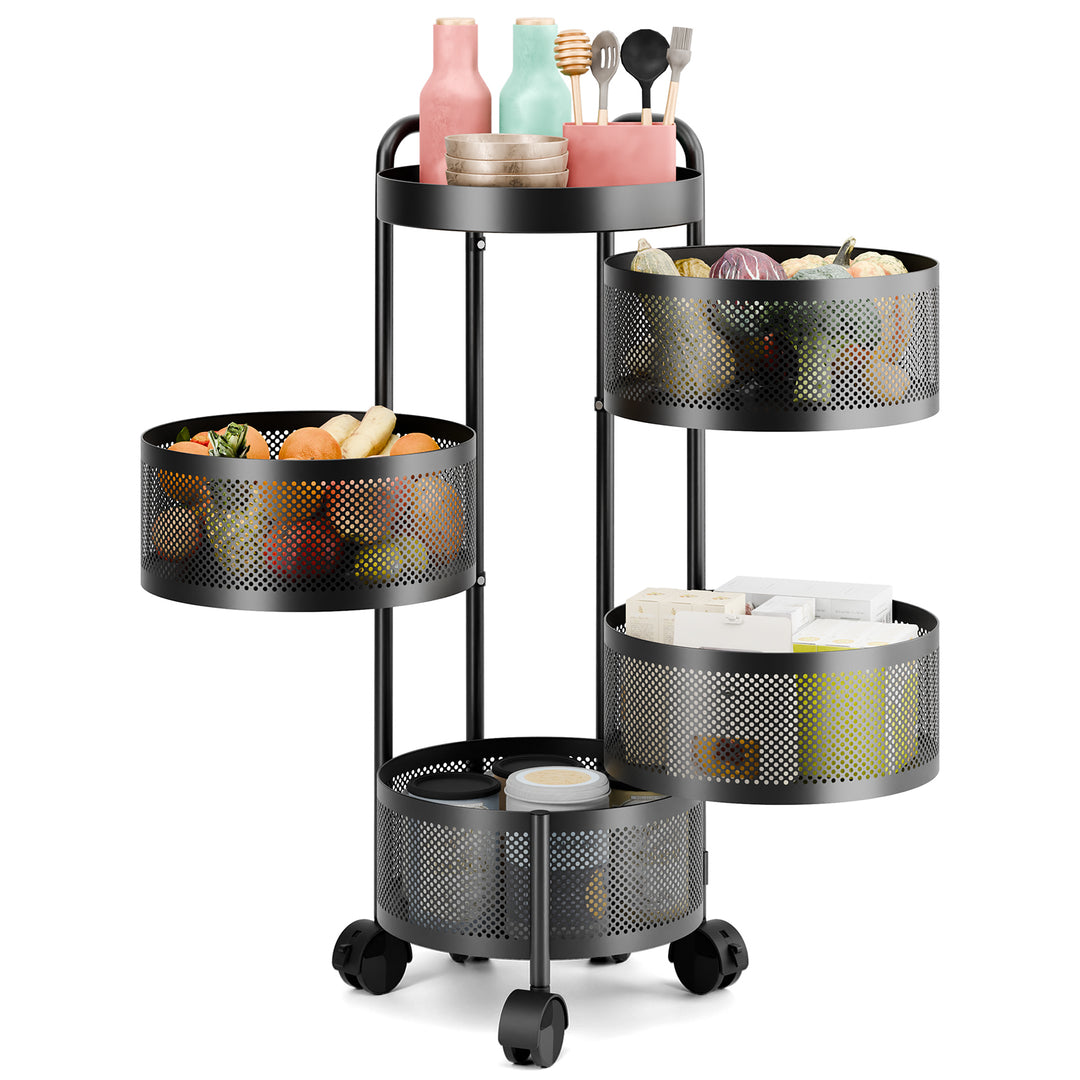 Kitchen Rotating Trolley Storage Shelves Kitchen Vegetable Storage Organizer Fruit Basket Floor Stand Shelf Fruit Tower Image 1