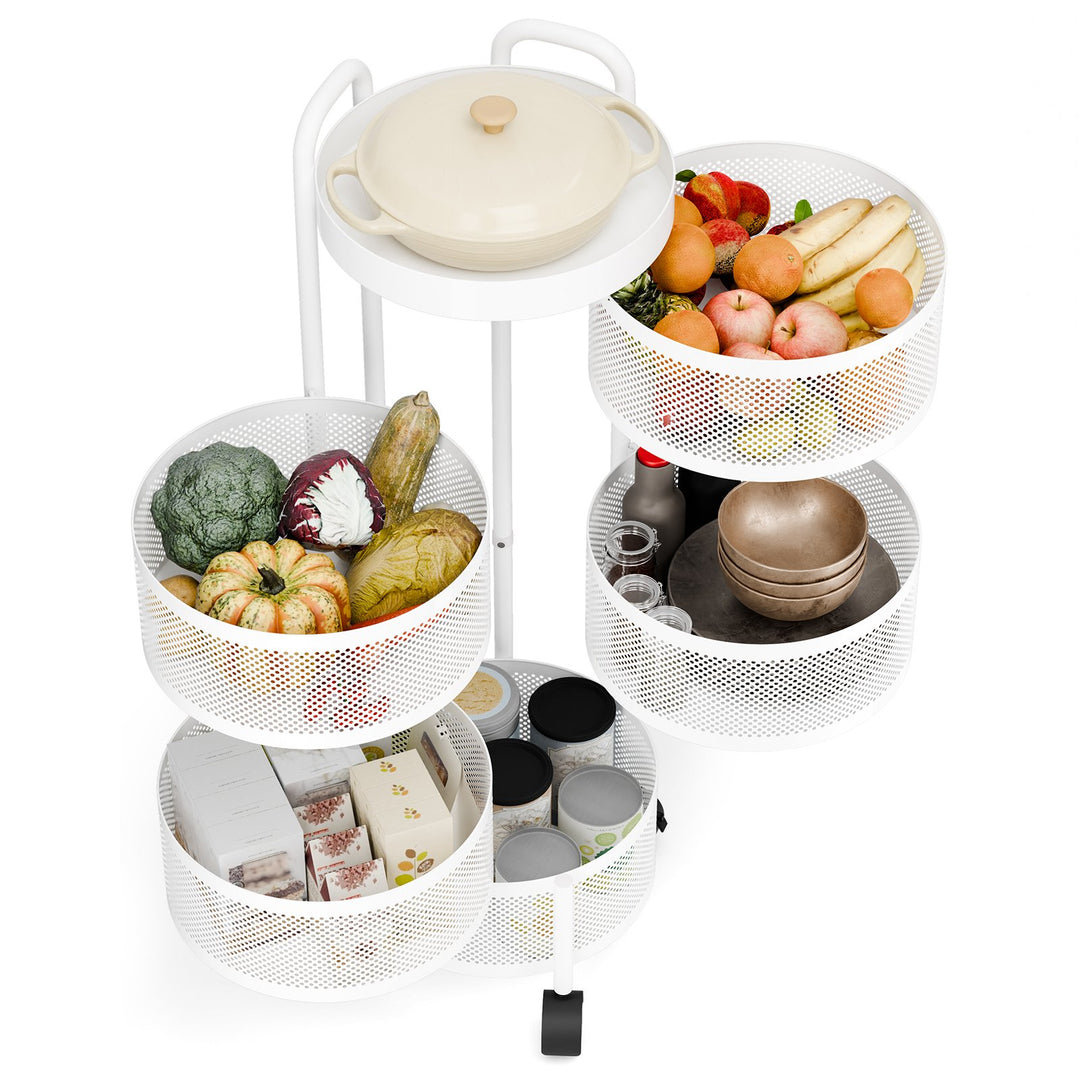 Kitchen Fruit Vegetable Basket Storage Organizer Rotating Storage Shelves Rack Fruit Basket Floor Stand Shelf Fruit Image 8