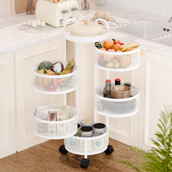 Kitchen Fruit Vegetable Basket Storage Organizer Rotating Storage Shelves Rack Fruit Basket Floor Stand Shelf Fruit Image 9