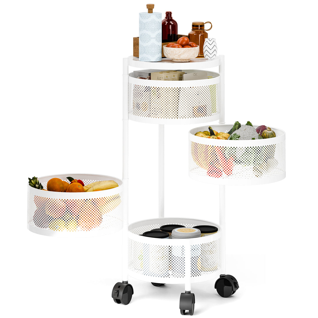 3/4/5 Tier Kitchen Circular Rotating Basket Rotating Storage Rack with Wheels Fruit and Vegetable Metal Wire Shelf with Image 9