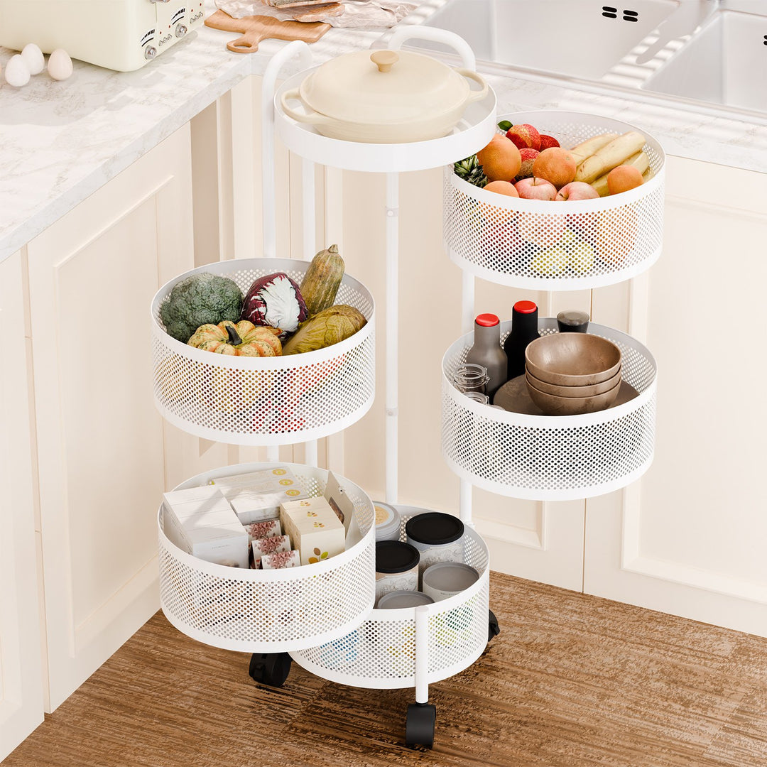 Kitchen Fruit Vegetable Basket Storage Organizer Rotating Storage Shelves Rack Fruit Basket Floor Stand Shelf Fruit Image 11