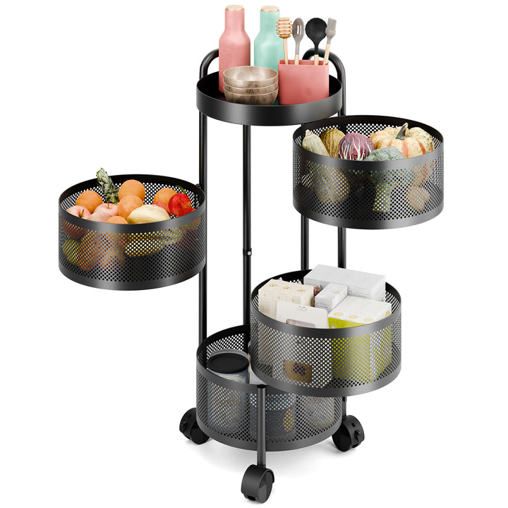 Kitchen Rotating Trolley Storage Shelves Kitchen Vegetable Storage Organizer Fruit Basket Floor Stand Shelf Fruit Tower Image 4