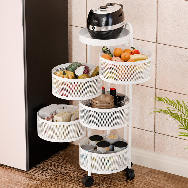 Kitchen Fruit Vegetable Basket Storage Organizer Rotating Storage Shelves Rack Fruit Basket Floor Stand Shelf Fruit Image 12