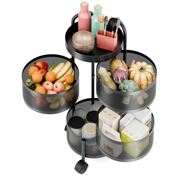 Kitchen Rotating Trolley Storage Shelves Kitchen Vegetable Storage Organizer Fruit Basket Floor Stand Shelf Fruit Tower Image 8