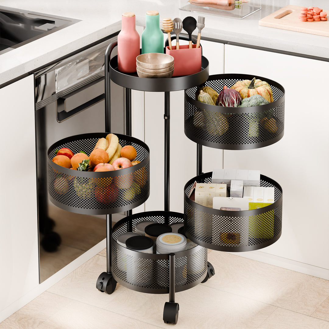 Kitchen Rotating Trolley Storage Shelves Kitchen Vegetable Storage Organizer Fruit Basket Floor Stand Shelf Fruit Tower Image 9