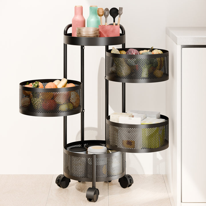 Kitchen Rotating Trolley Storage Shelves Kitchen Vegetable Storage Organizer Fruit Basket Floor Stand Shelf Fruit Tower Image 10