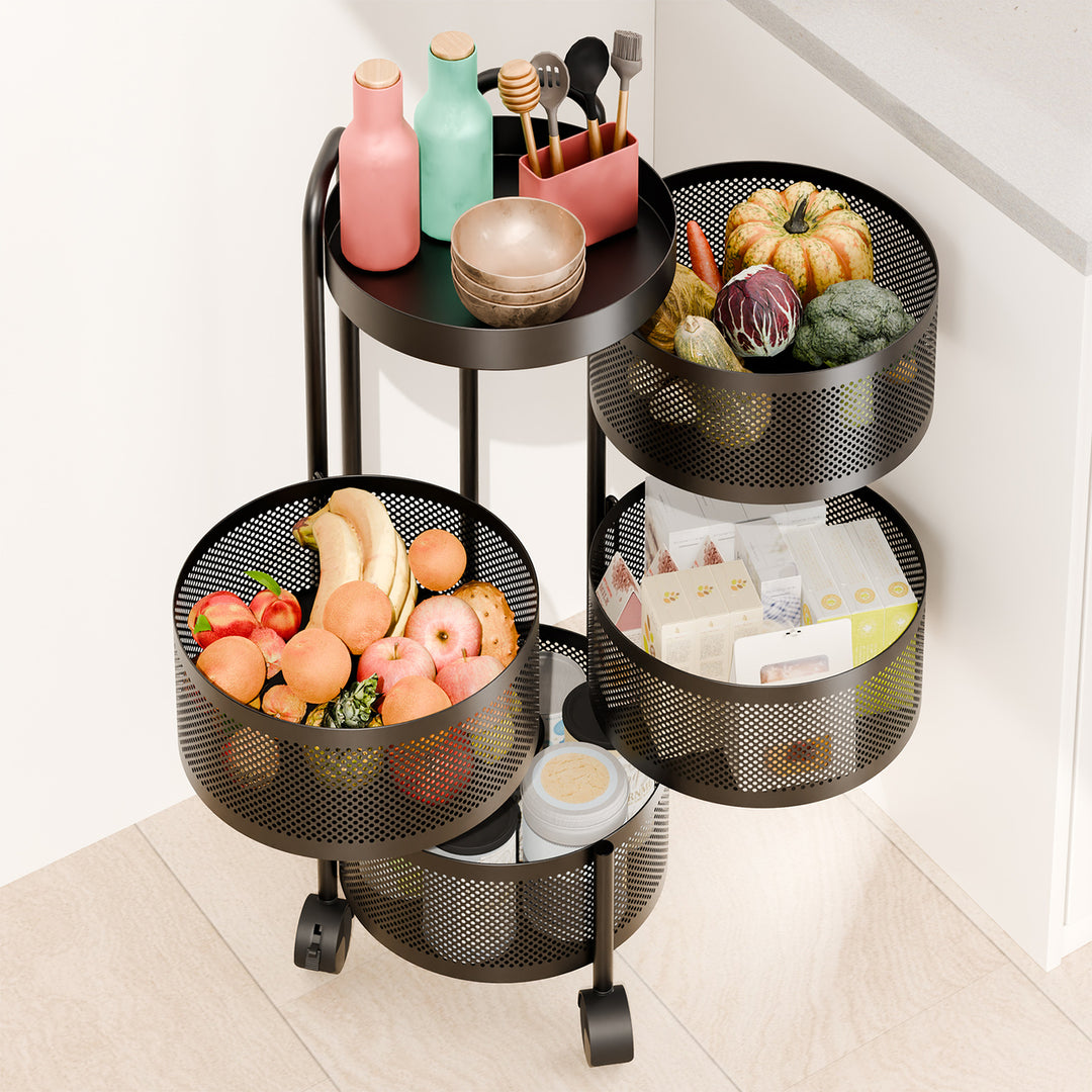 Kitchen Rotating Trolley Storage Shelves Kitchen Vegetable Storage Organizer Fruit Basket Floor Stand Shelf Fruit Tower Image 11