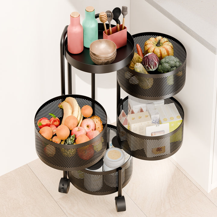 Kitchen Rotating Trolley Storage Shelves Kitchen Vegetable Storage Organizer Fruit Basket Floor Stand Shelf Fruit Tower Image 11