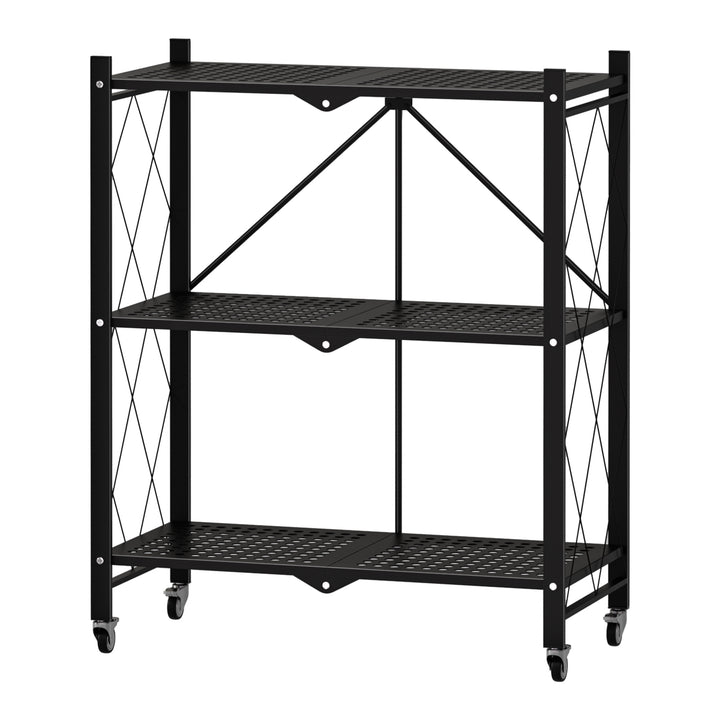 3/4/5 Tiers Foldable Storage Shelves Expandable Folding Bookshelf with Wheels Collapsible Adjustable Storage Rack Metal Image 3