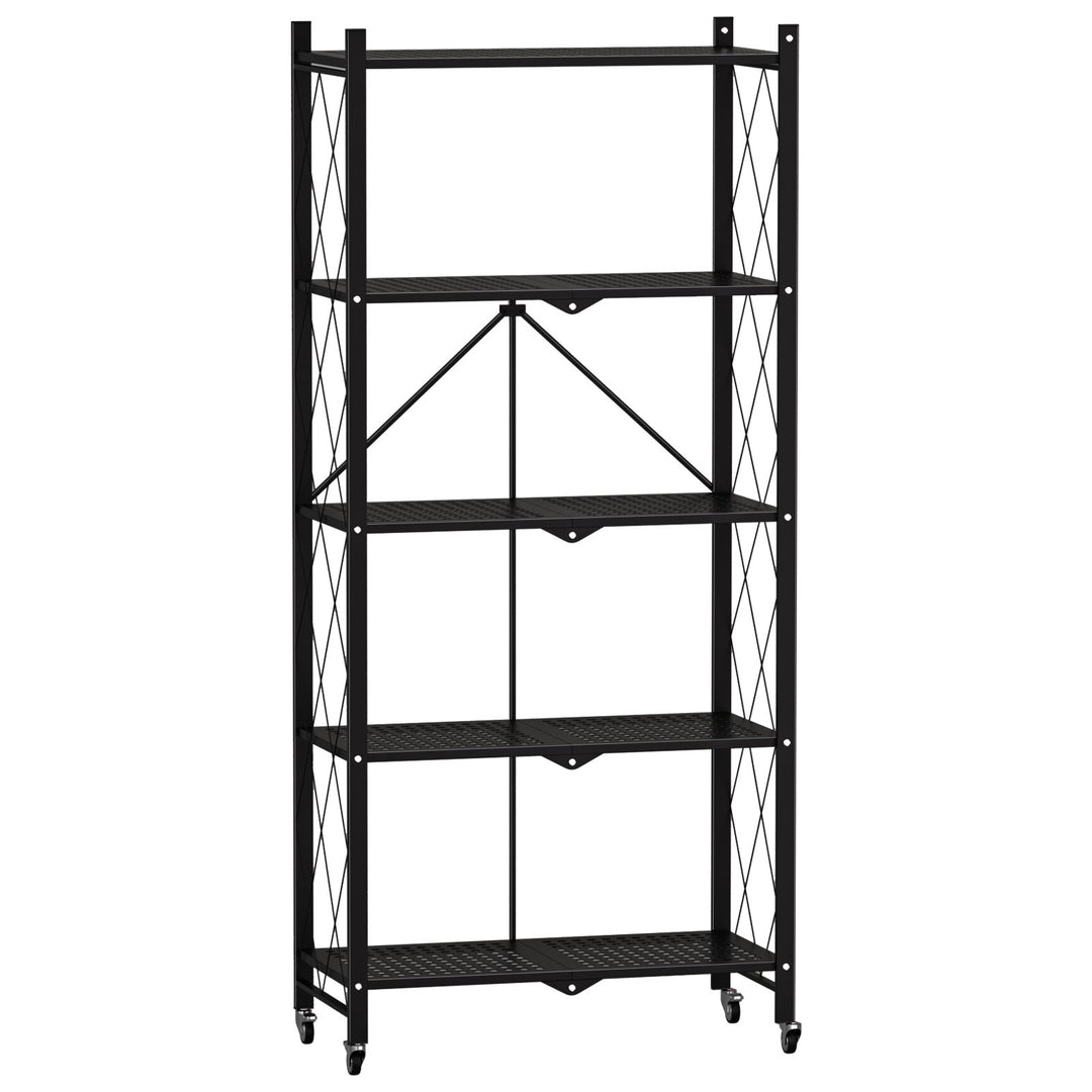 3/4/5 Tiers Foldable Storage Shelves Expandable Folding Bookshelf with Wheels Collapsible Adjustable Storage Rack Metal Image 4