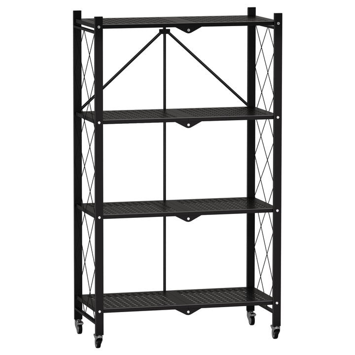 3/4/5 Tiers Foldable Storage Shelves Expandable Folding Bookshelf with Wheels Collapsible Adjustable Storage Rack Metal Image 4