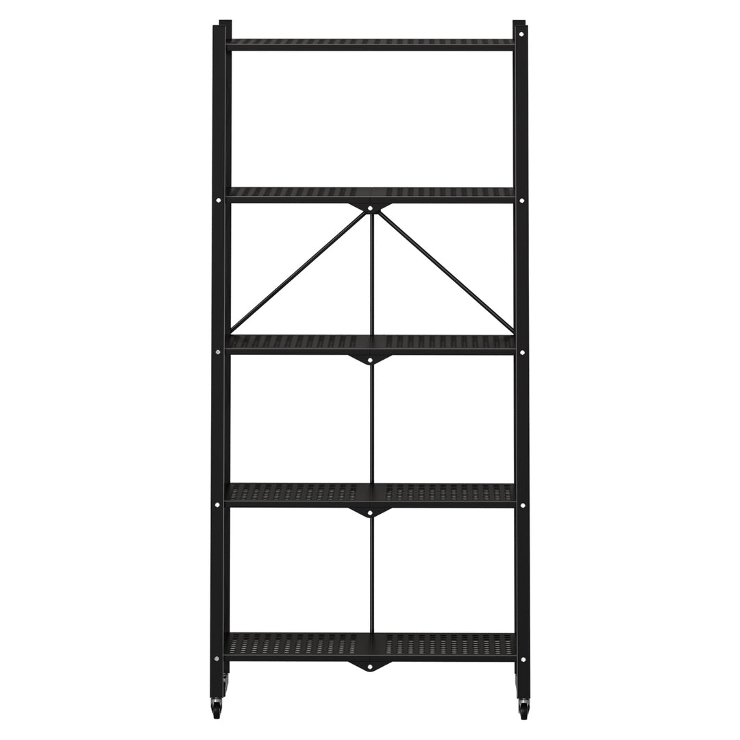 3/4/5 Tiers Foldable Storage Shelves Expandable Folding Bookshelf with Wheels Collapsible Adjustable Storage Rack Metal Image 6