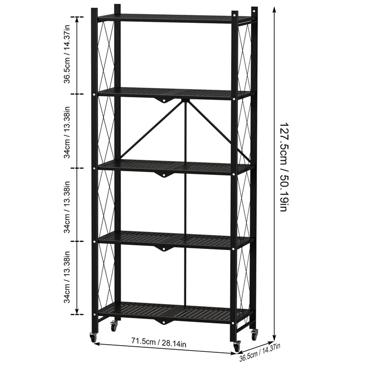 3/4/5 Tiers Foldable Storage Shelves Expandable Folding Bookshelf with Wheels Collapsible Adjustable Storage Rack Metal Image 9