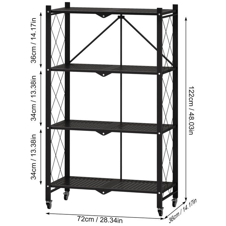 3/4/5 Tiers Foldable Storage Shelves Expandable Folding Bookshelf with Wheels Collapsible Adjustable Storage Rack Metal Image 10