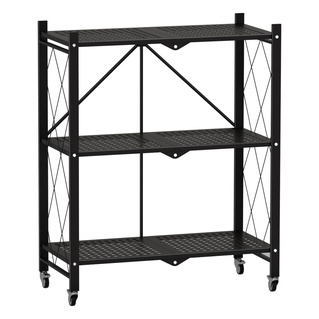 3/4/5 Tiers Foldable Storage Shelves Expandable Folding Bookshelf with Wheels Collapsible Adjustable Storage Rack Metal Image 12