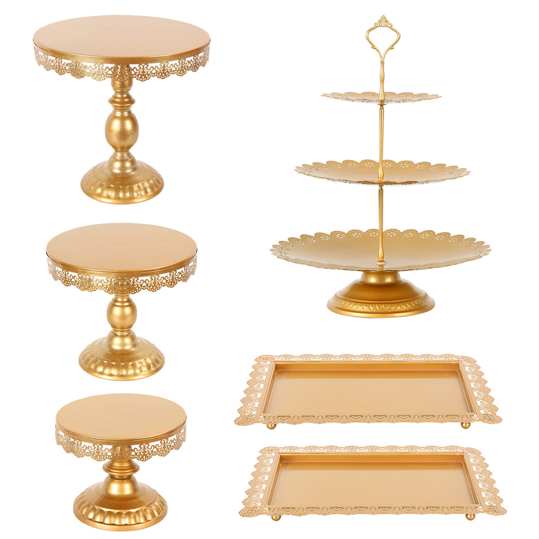 6Pcs Metal Dessert Stands Cake Stands Golden Dessert Table Display Set Donut Fruit Plate Cake Serving Tray Holder Image 1