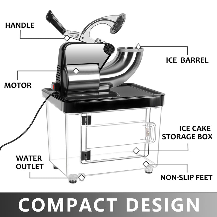 110V Commercial Ice Crusher 300kgs/h 350W Electric Snow Cone Machine with Dual Blades Stainless Steel Shaved Ice Machine Image 7