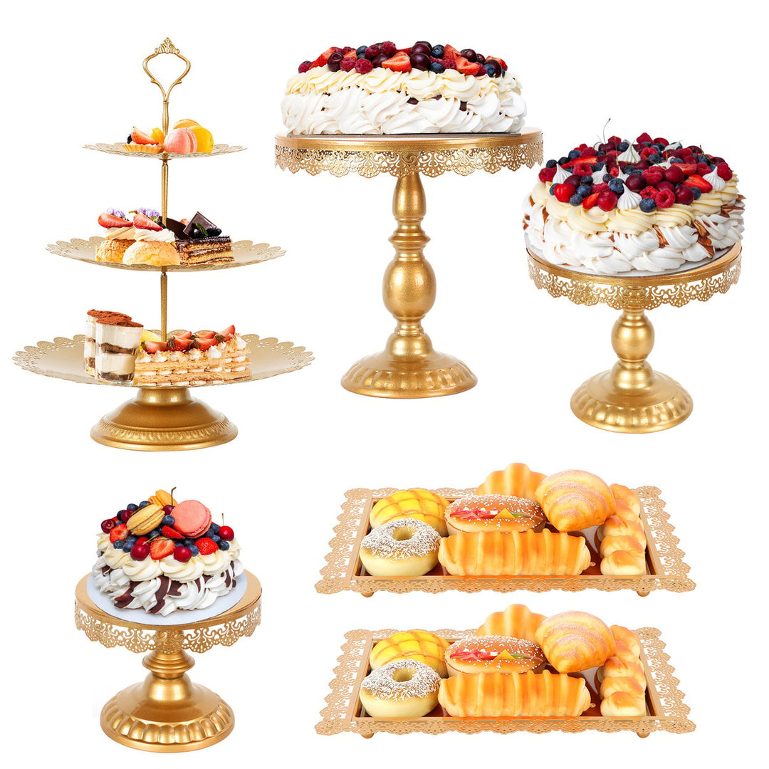 6Pcs Metal Dessert Stands Cake Stands Golden Dessert Table Display Set Donut Fruit Plate Cake Serving Tray Holder Image 2