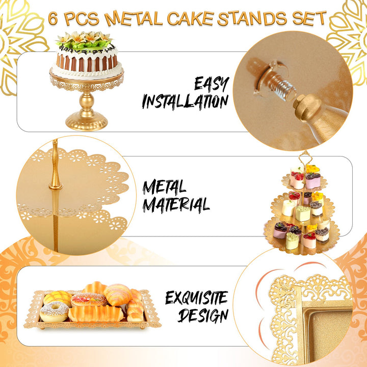 6Pcs Metal Dessert Stands Cake Stands Golden Dessert Table Display Set Donut Fruit Plate Cake Serving Tray Holder Image 7