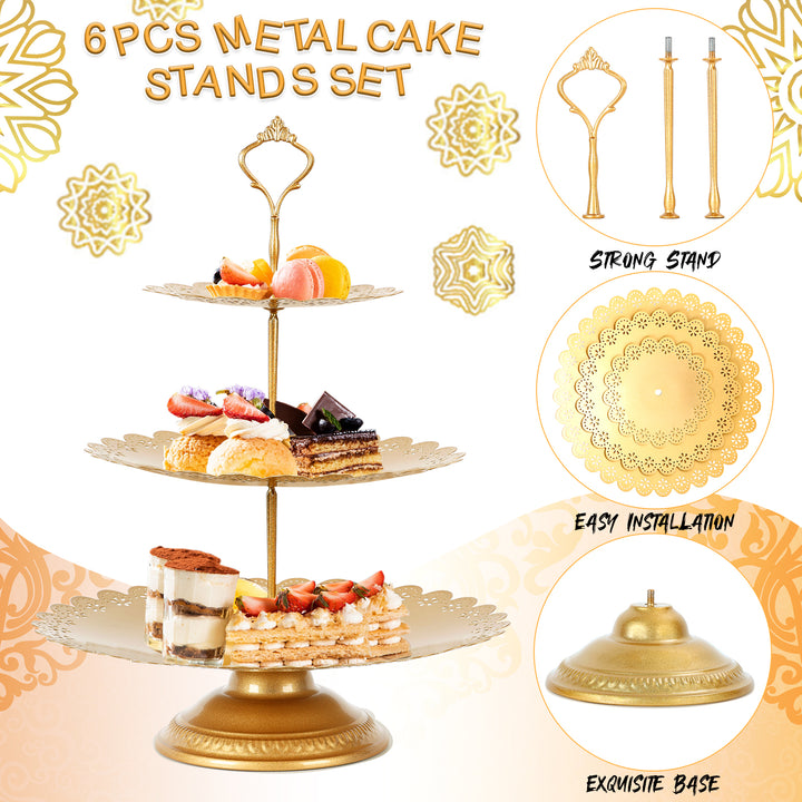 6Pcs Metal Dessert Stands Cake Stands Golden Dessert Table Display Set Donut Fruit Plate Cake Serving Tray Holder Image 8