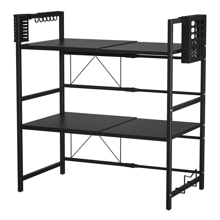 2 Tier Expandable Adjustable Microwave Oven Rack Shelf with Cutter Holder and Chopping Board Stand Kitchen Counter Image 2