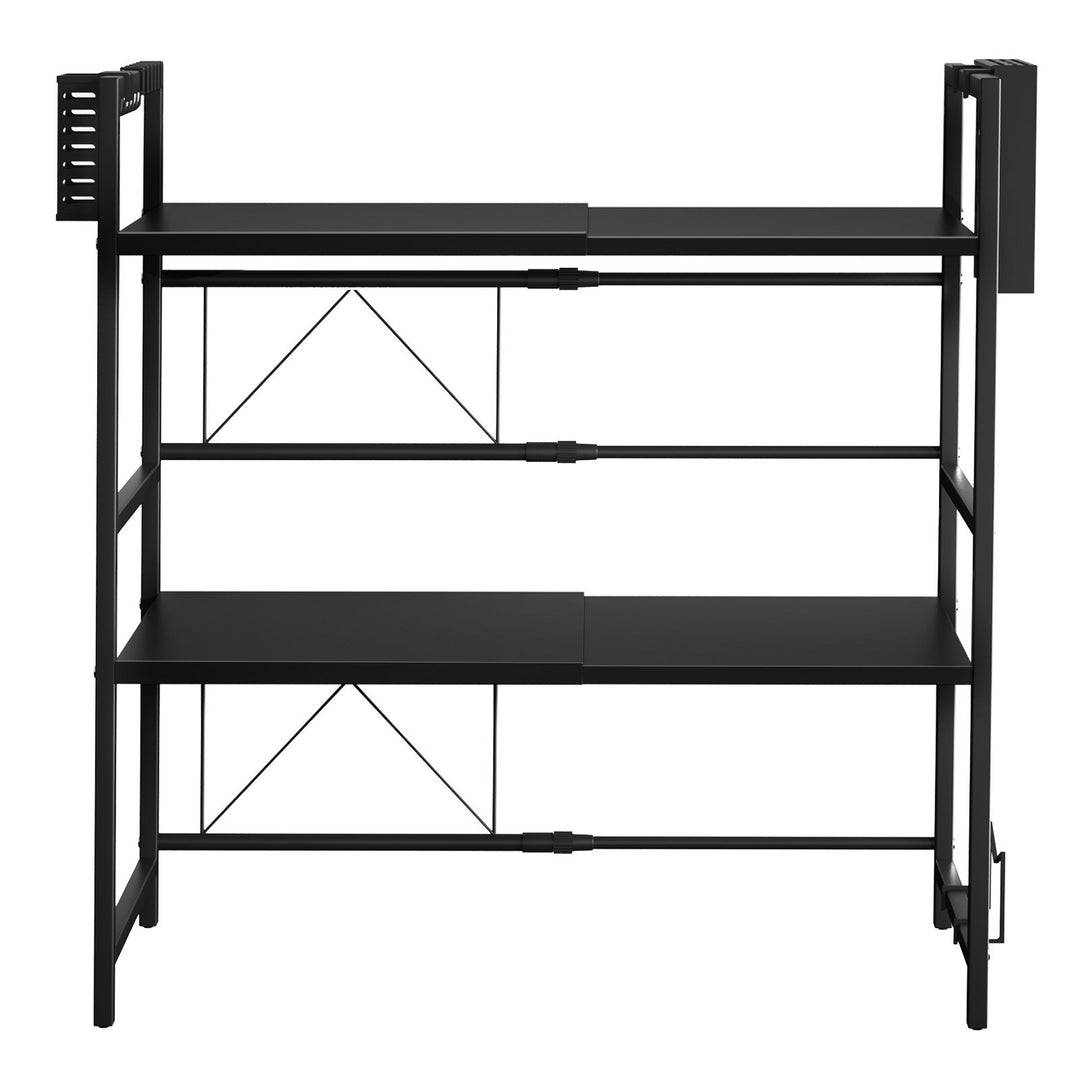 2 Tier Expandable Adjustable Microwave Oven Rack Shelf with Cutter Holder and Chopping Board Stand Kitchen Counter Image 3