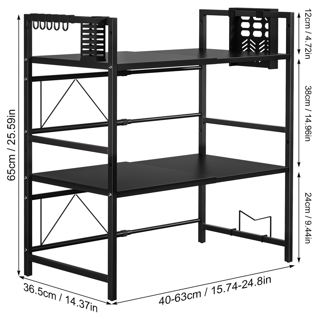 2 Tier Expandable Adjustable Microwave Oven Rack Shelf with Cutter Holder and Chopping Board Stand Kitchen Counter Image 6